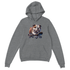 Gray hoodie featuring a skateboard bulldog graphic, 50/50 cotton-poly blend, double-lined hood, front pouch pocket.