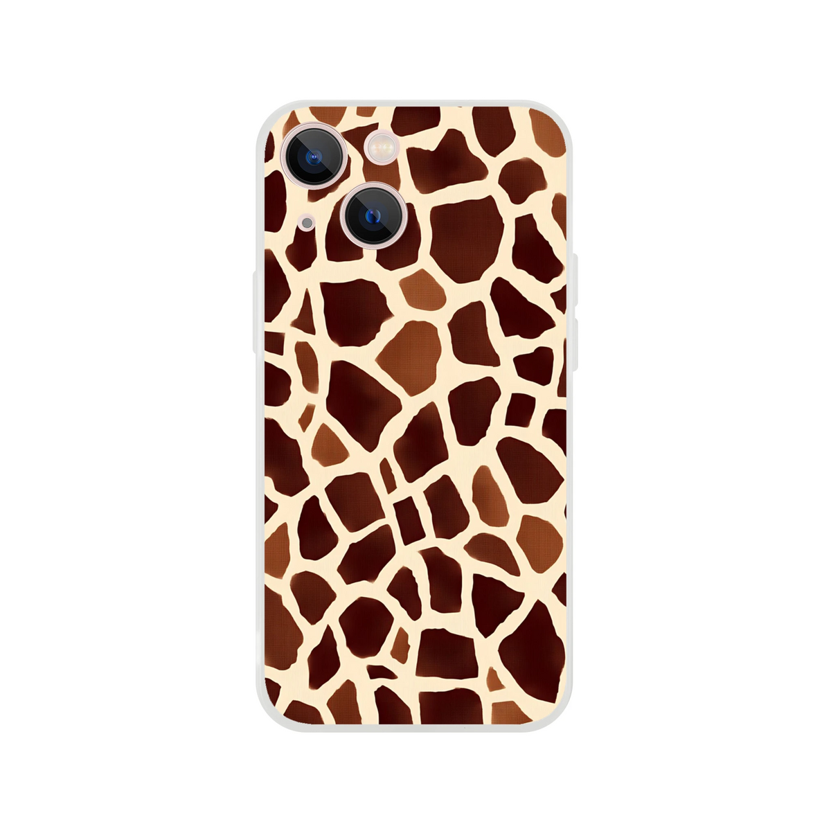 Brown giraffe-print iPhone case for models 13–16, safari animal design.