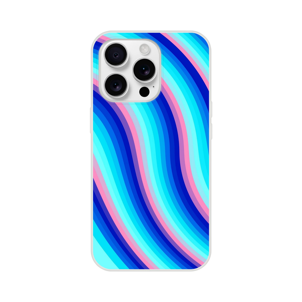 Blue and pink retro-wave iPhone case for iPhone 13-16 with a matte finish and vivid swirl pattern