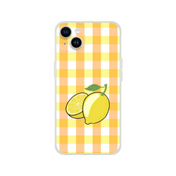 Yellow aesthetic lemon gingham iPhone case with lemon illustration, slim matte finish for iPhone 13-16.