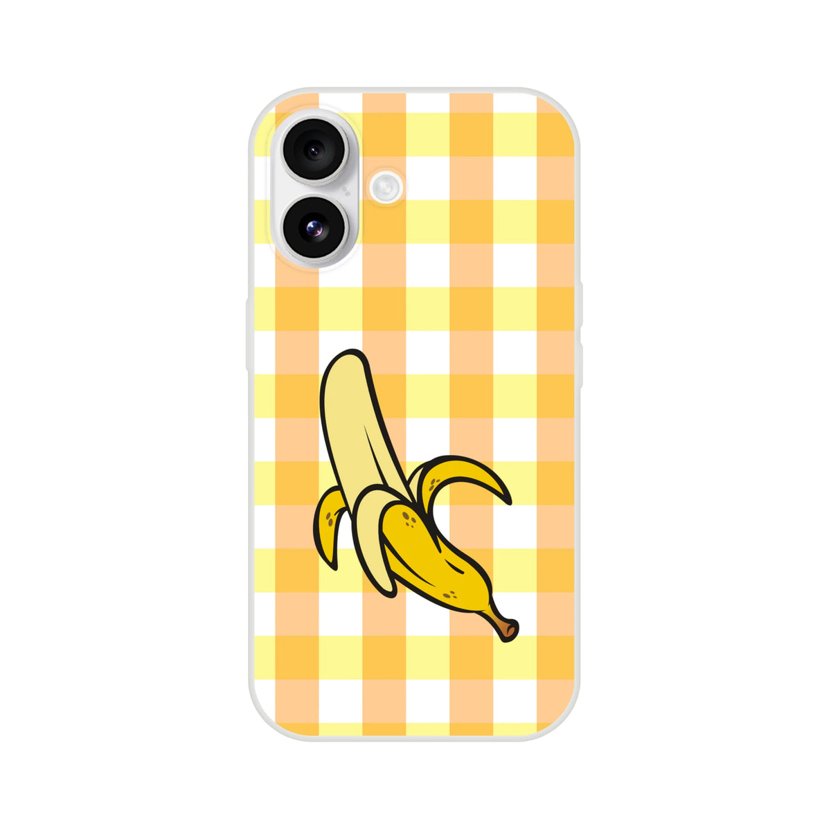 Banana motif on yellow gingham iPhone case for iPhone 13-16, bold streetwear aesthetic and protective shell