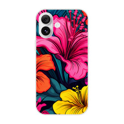 Colourful tropical hibiscus iPhone case (13-16) with vibrant floral art and smooth matte finish.