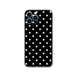 Retro black and white polka dot iPhone case with slim matte TPU shell for drop protection and wireless charging on iPhone 13-16.