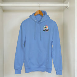 Light blue men's streetwear hoodie with front pouch pocket and colorful Urban Palm Trees Full Send logo on chest.