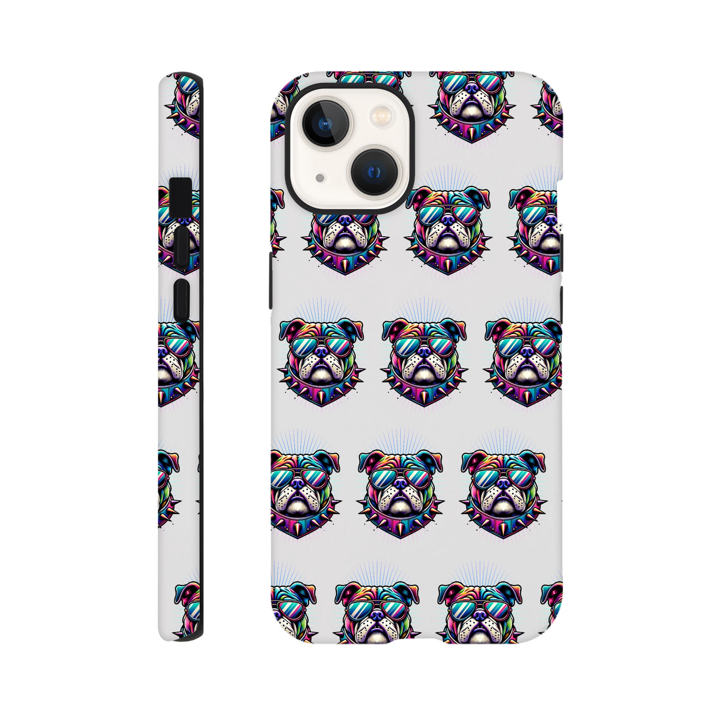 Bull Dog tough protective phone case with glossy wraparound bulldog pattern for iPhone 16 15 14 13