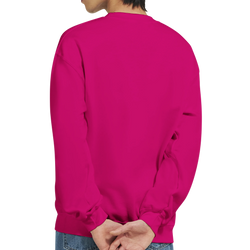 Back view of a person wearing a pink Teddy Bear men's graphic sweatshirt, heavy-weight 50/50 cotton-poly blend.