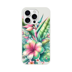 Exotic flowers floral iPhone case with vibrant tropical print; slim protective cover for iPhone 16, 15, 14, 13.
