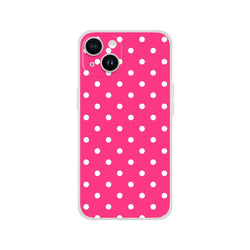 Retro hot pink and white polka dot iPhone case. Lightweight matte TPU phone cover with shock absorption for iPhone 13-16.