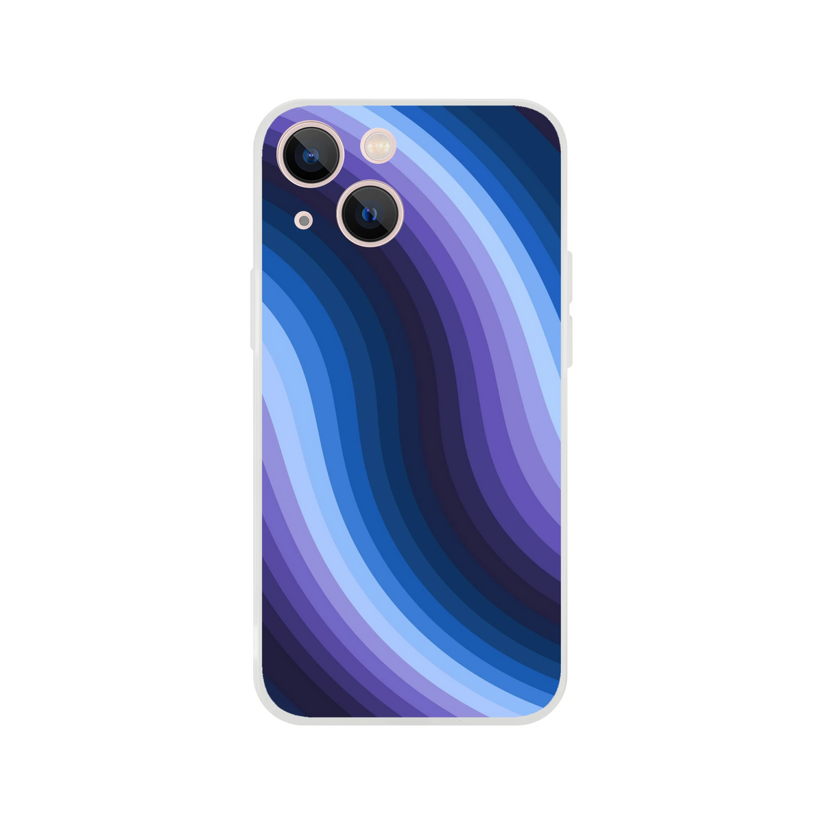 Blue Retro Wave iPhone Case (13-16) with abstract Y2K swirl, matte finish, slim protection.