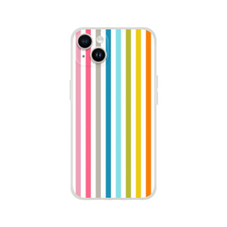 Pastel rainbow stripe iPhone case for 13-16 with frosty transparent shell and bold retro rainbow print