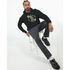 Man wearing black Good Vibes Only graphic hoodie with floral circle design and front pocket.