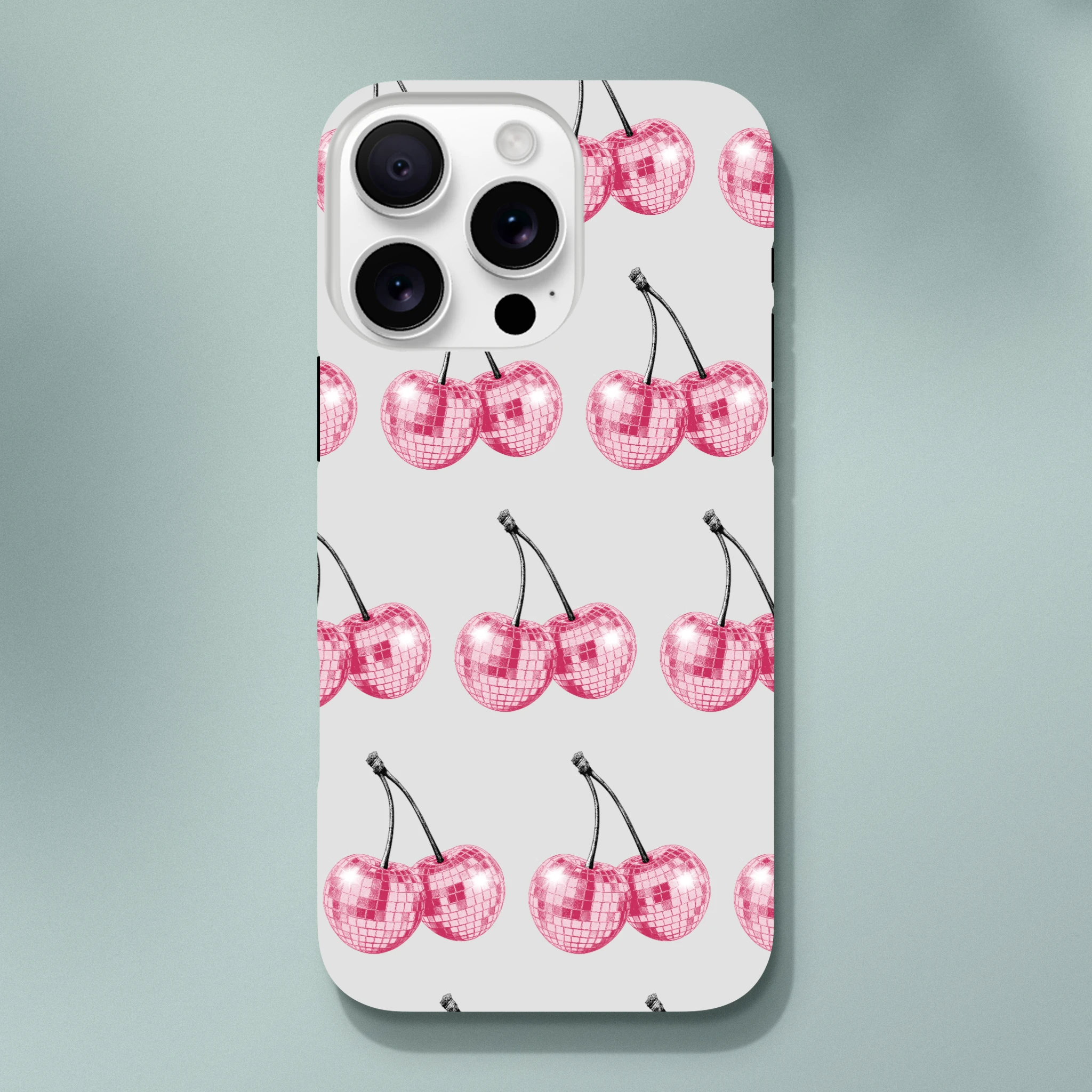 Glitter ball cherries phone case with dual-layer protection and wraparound print for iPhone 16–13.