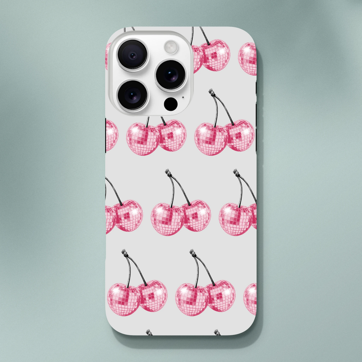 Glitter ball cherries phone case with dual-layer protection and wraparound print for iPhone 16–13.