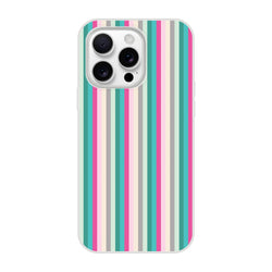 Pastel stripe iPhone case for iPhone 13-16 with colorful vertical stripes in teal, pink, beige, and gray