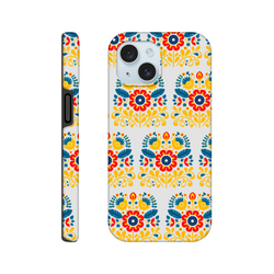 Floral wraparound tough protective case for iPhone 16-13 with glossy dual-layer finish.