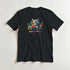 Black men's Cat DJ graphic tee with colorful cat at a DJ mixer and paint-splash background.