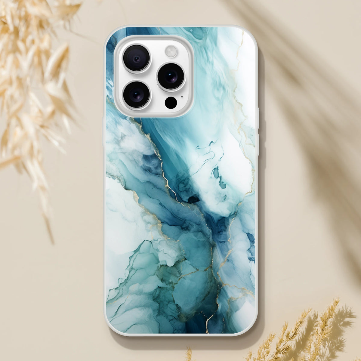 Blue Marble Ocean Agate iPhone case for 13-16; slim matte shell with a long-lasting abstract print design.