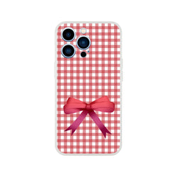 Red gingham bow iPhone case (13-16) with slim protection and cute coquette aesthetic.
