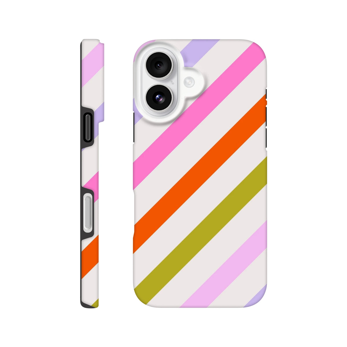Retro colourful diagonal stripe tough iPhone case with shock-absorbing TPU protection and dual-layer design for drop and scratch resistance.