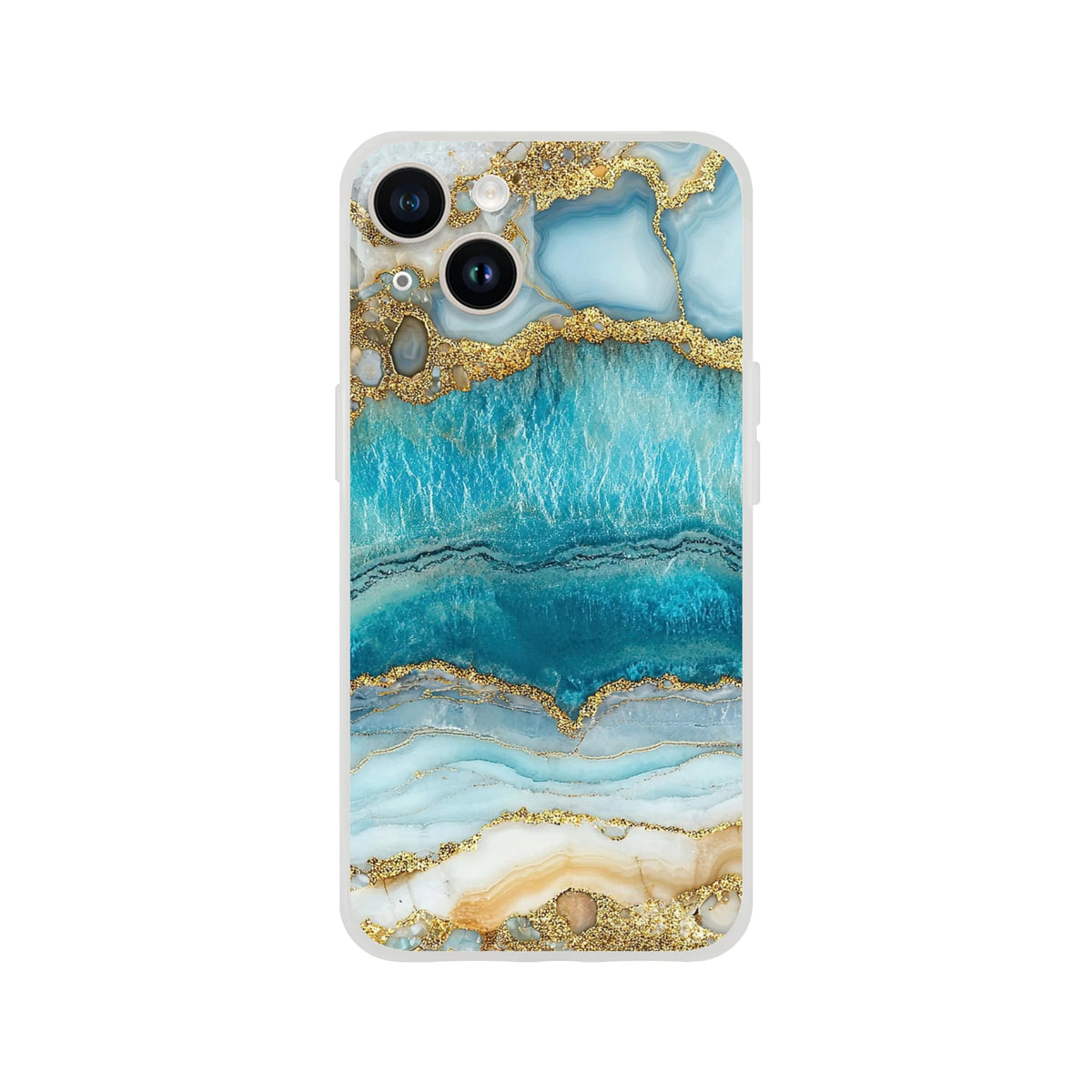 Blue & Gold Marble iPhone Case for iPhone 13-16 with Ocean Agate design, slim shock-absorbing, matte finish.