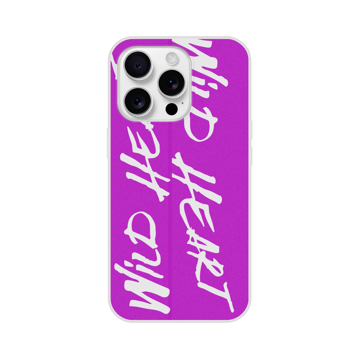 Cute Wild Heart iPhone Case (13-16) with Believe In Yourself slogan, purple gradient and white abstract doodles.