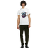 Men's white heavyweight cotton blend T-shirt with a colorful bulldog graphic wearing sunglasses.