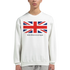 White men's Union Jack Make Britain Great Again graphic sweatshirt, 50/50 cotton-poly blend, sizes S to XL.
