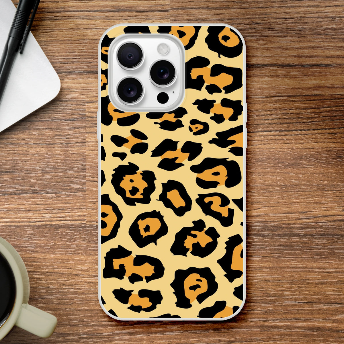 Classic leopard print phone case for iPhone 13–16 with retro animal print design.