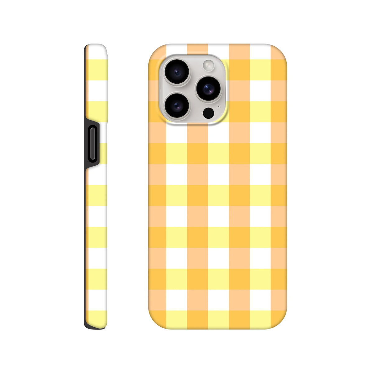 Retro yellow gingham checkered iPhone case offering tough protection and a nostalgic aesthetic for modern smartphones.