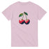 Pink women's graphic cherry t-shirt with a bold red cherry print on a soft cotton blend.