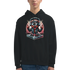Men's DJ Bear Hoodie in black, 50/50 cotton-poly blend, bold bear DJ graphic at turntable with headphones, S–XL.