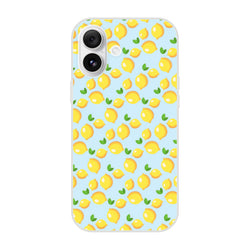 Blue matte iPhone case with lemon pattern for models 13–16