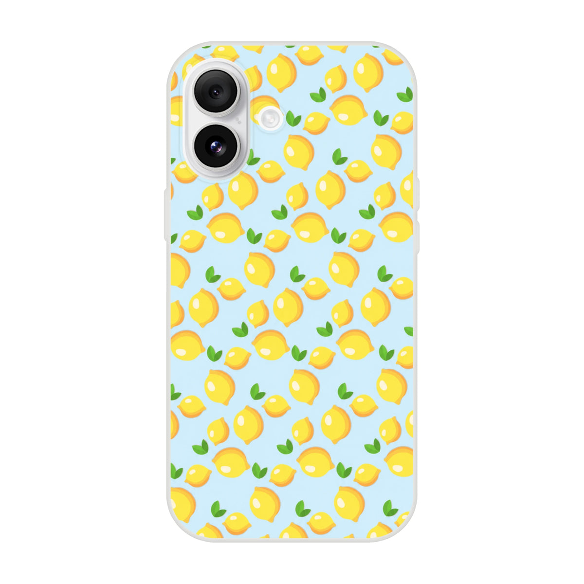 Blue matte iPhone case with lemon pattern for models 13–16