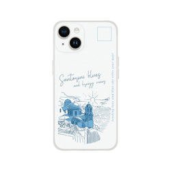 Vintage Postcard iPhone Case (13-16) Santorini Holiday; slim matte, lightweight, shock-absorbing TPU.
