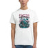 Japanese Sakura men's graphic T-shirt in white with pink cherry blossoms and temple scene on a cotton blend.