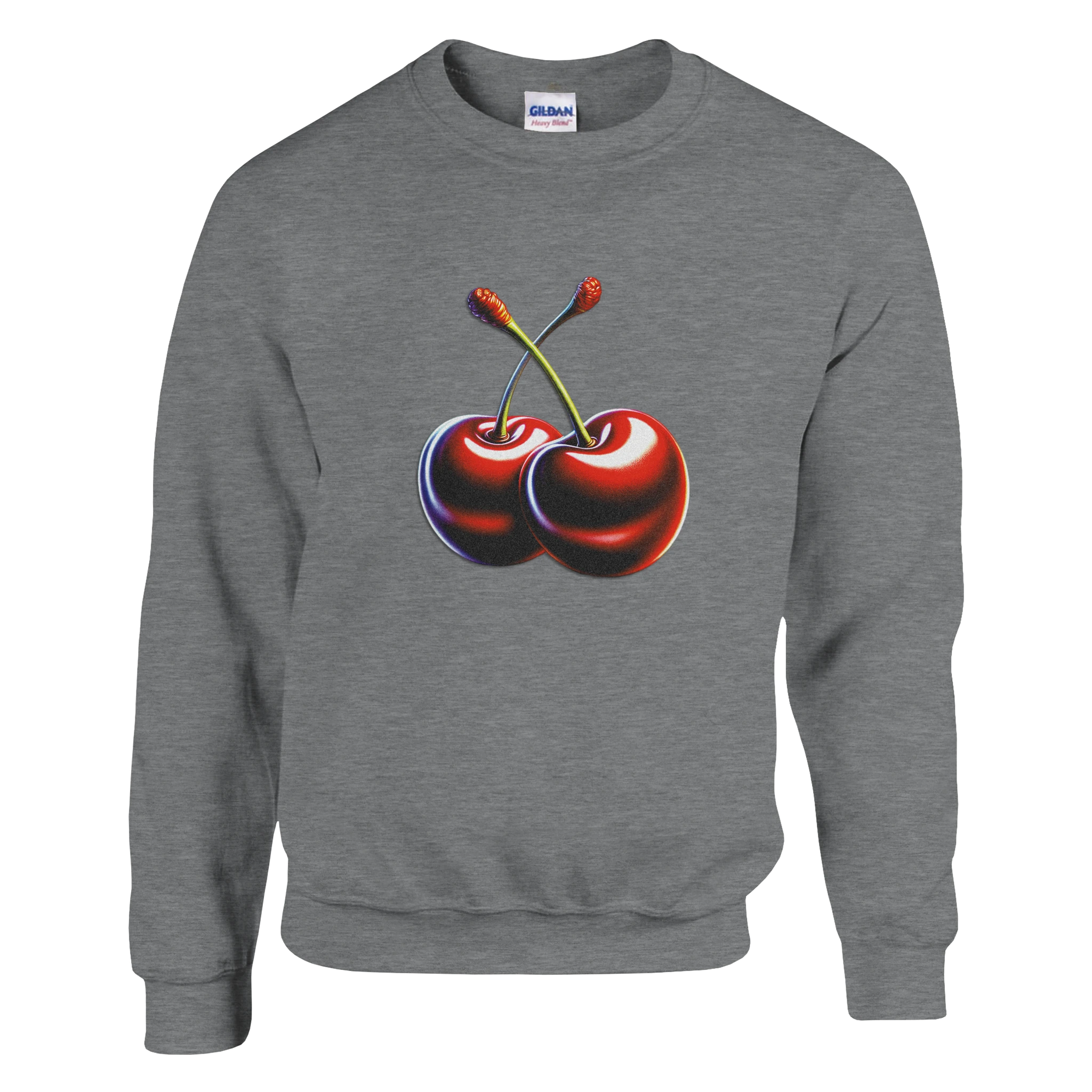 Cherries Jumper women's graphic sweatshirt in soft 50/50 cotton-poly blend with cherry print.