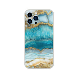 Blue & Gold Marble iPhone case for 13-16, Ocean Agate, slim, shock-absorbent with a matte finish
