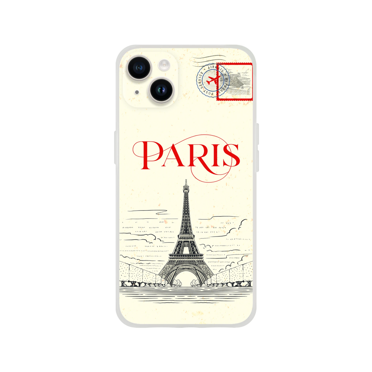 Vintage Postcard iPhone Case (13-16) Paris Holiday Phone Cover featuring Eiffel Tower motif and stamp.