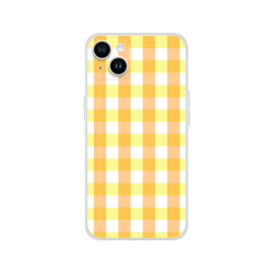 Yellow gingham checkerboard iPhone case for 13–16, retro cute aesthetic.