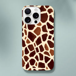 Tough iPhone case featuring a bold giraffe print safari animal pattern, designed for models 13 to 16.