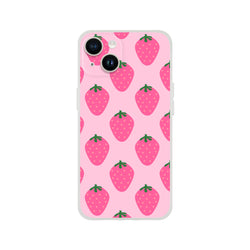 Cute pink strawberry-pattern iPhone case for 13-16 with kawaii fruit aesthetic