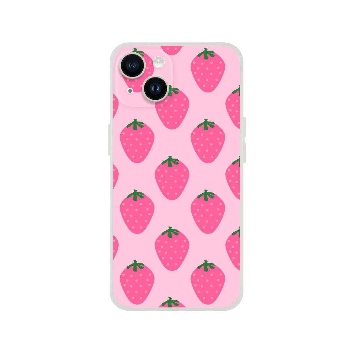 Cute pink strawberry-pattern iPhone case for 13-16 with kawaii fruit aesthetic
