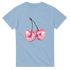Glitter ball cherries graphic on light blue women's cotton-blend tee