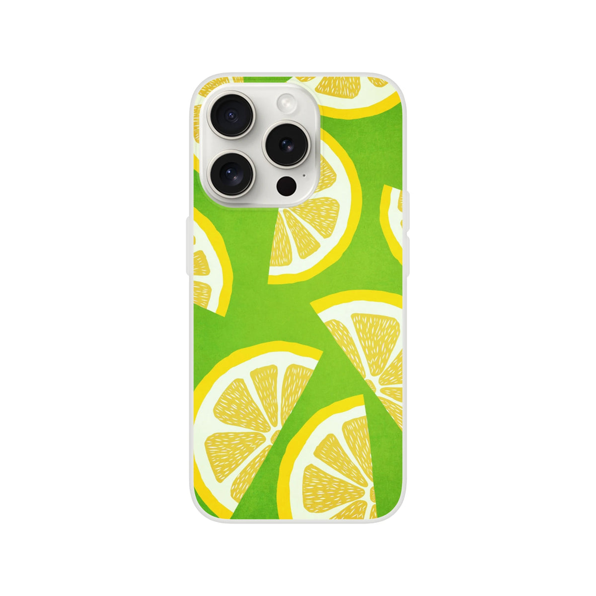 Cute Lemon Slice iPhone case with citrus pattern for iPhone 13-16, lime green background and yellow wedges.