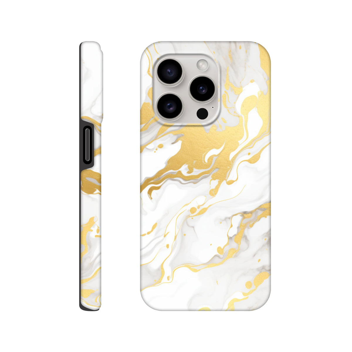 Luxury white and gold marble iPhone case with abstract seamless wraparound pattern for iPhone 13-16.