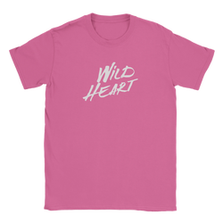 Pink women's T-shirt with a white Wild Heart retro slogan graphic.