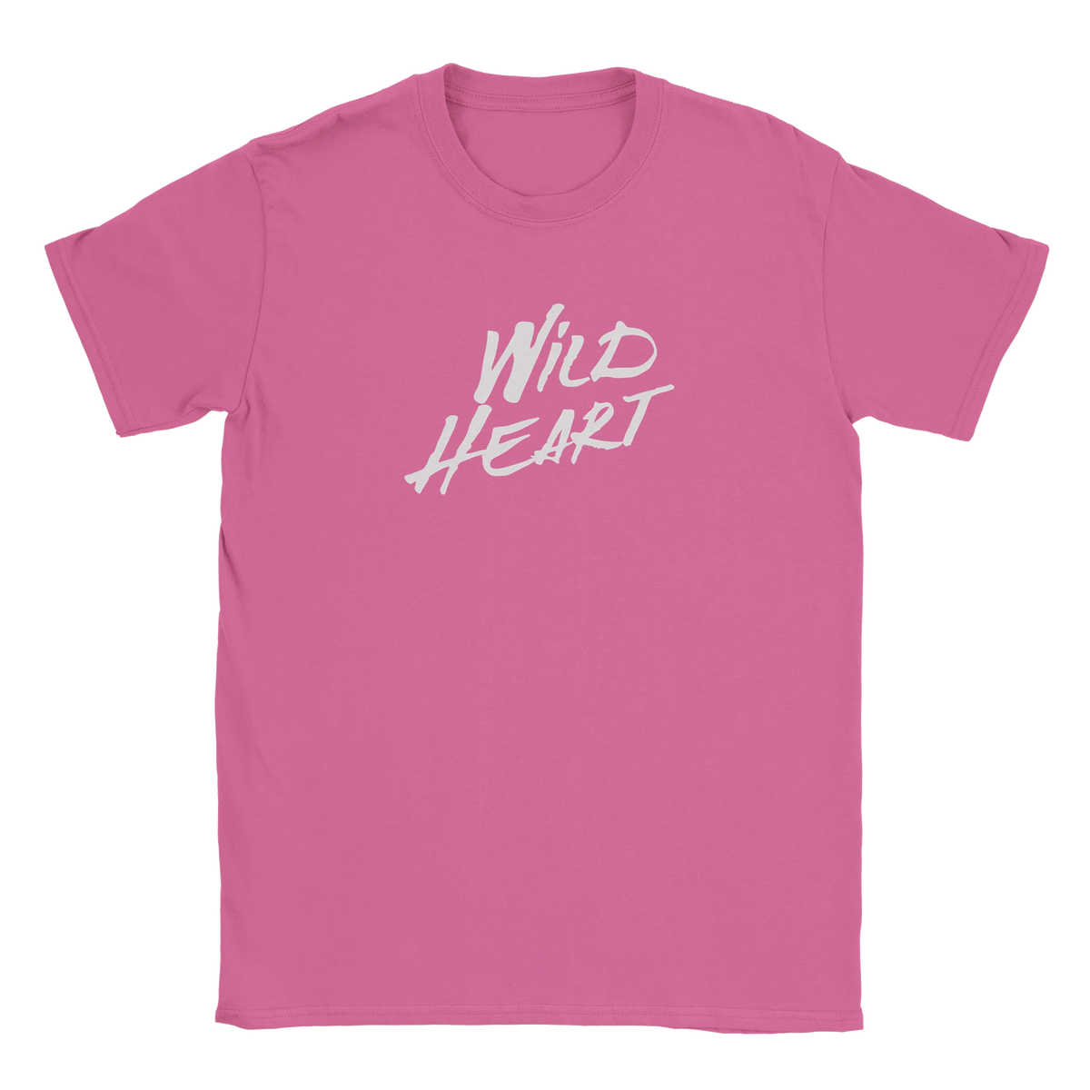 Pink women's T-shirt with a white Wild Heart retro slogan graphic.