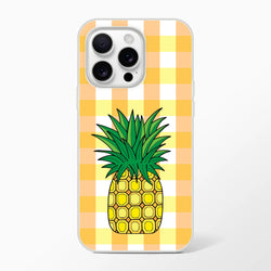 Pineapple gingham iPhone case with yellow checks, bright summer aesthetic for iPhone 13-16