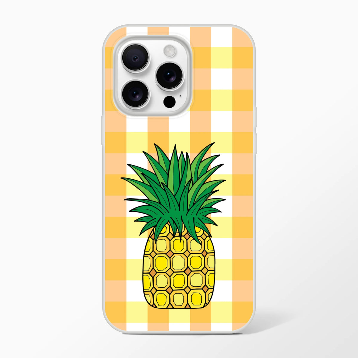 Pineapple gingham iPhone case with yellow checks, bright summer aesthetic for iPhone 13-16