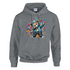 Grey Men's Dab Teddy Bear Hoodie featuring a teddy in a blue hoodie with colorful splash graphics.